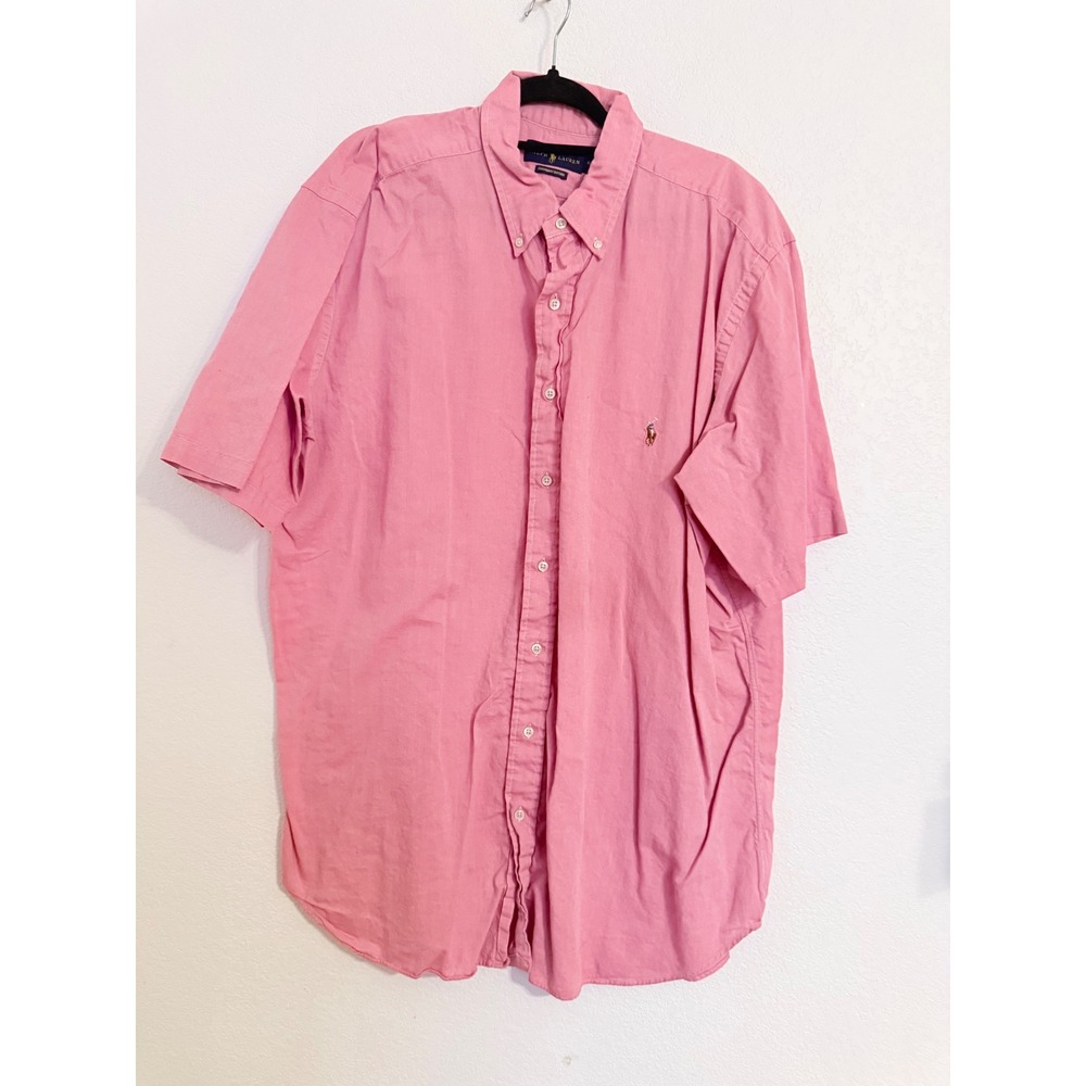 Ralph Lauren Mens Pink Chambray Oxford Short Sleeve Button Down Shirt 2LT 2XL
